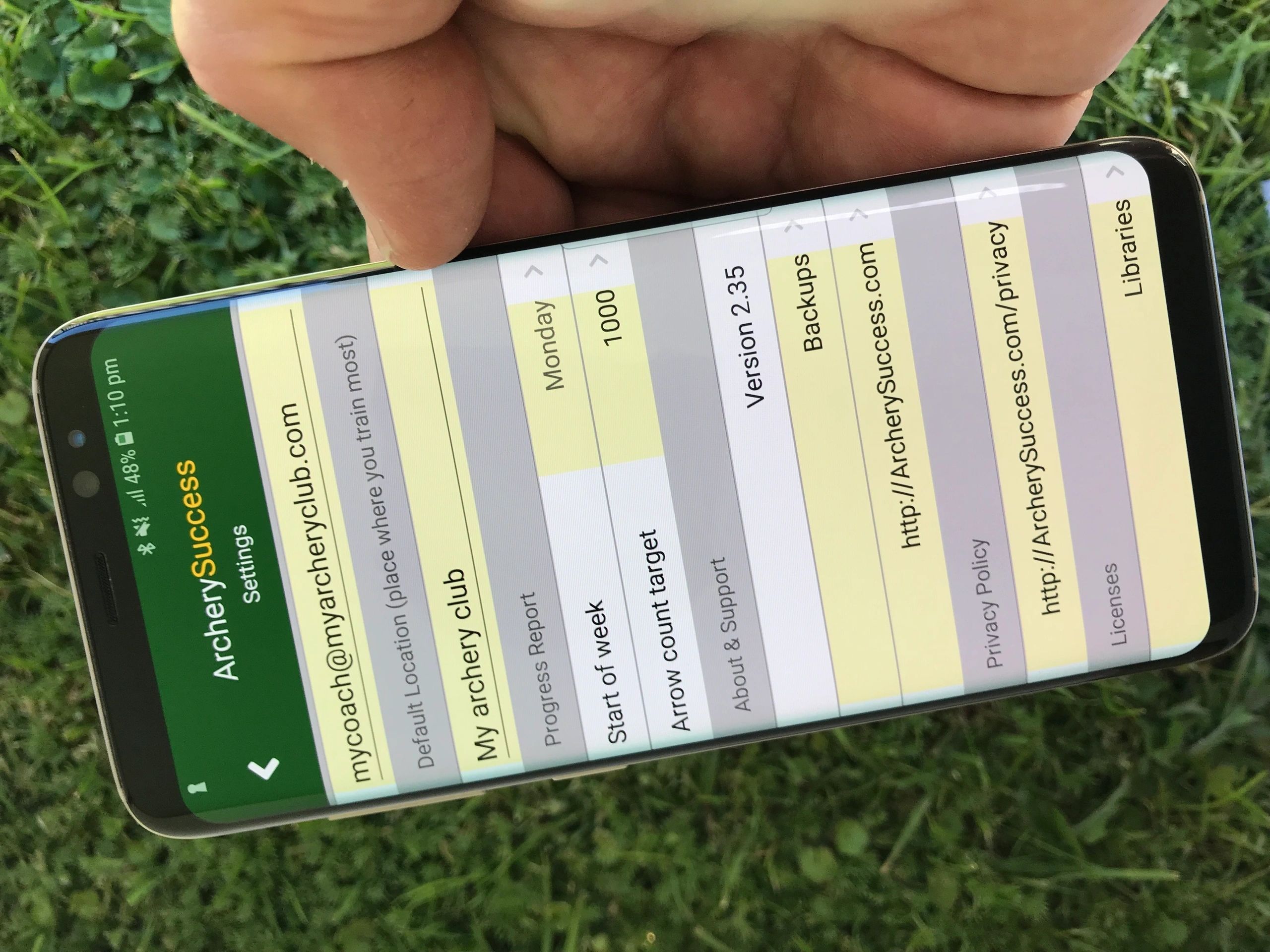 App Information Settings Screen