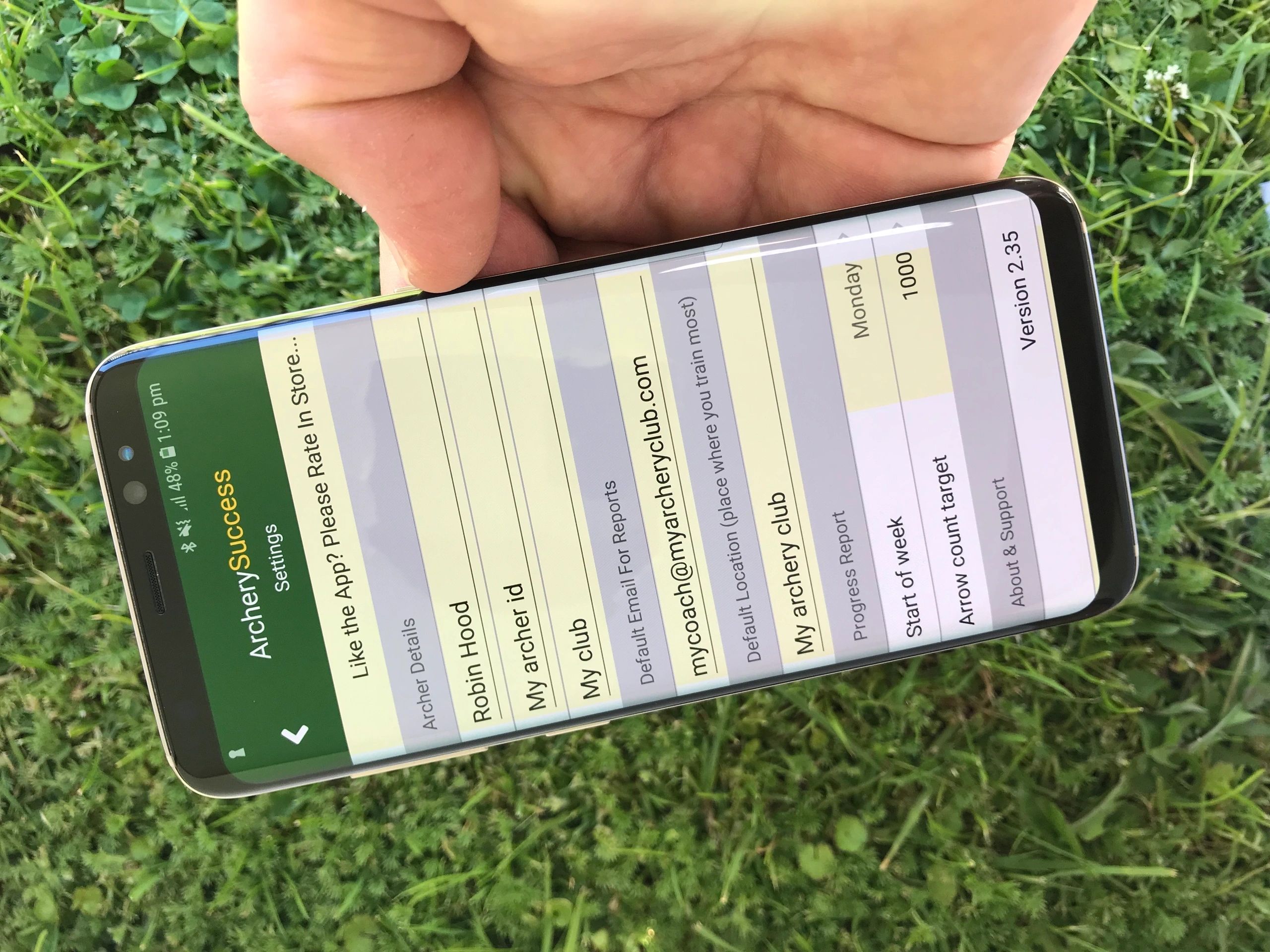 Enter Archer Details Settings Screen