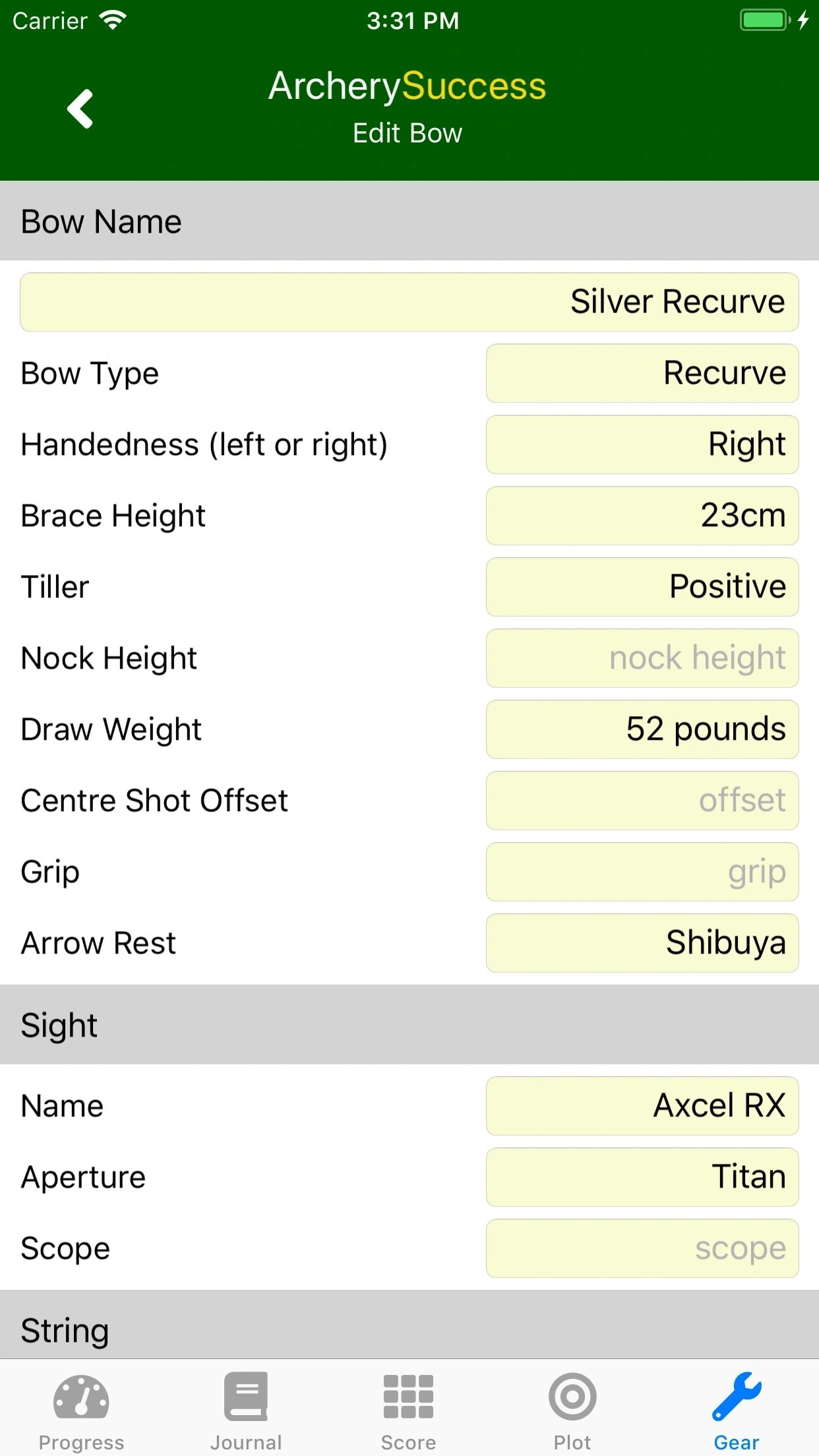 Sight Settings Screen 2