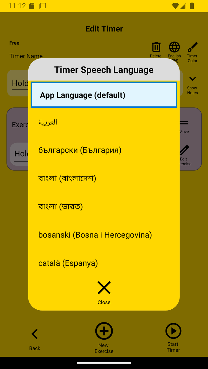 Edit timer speech language