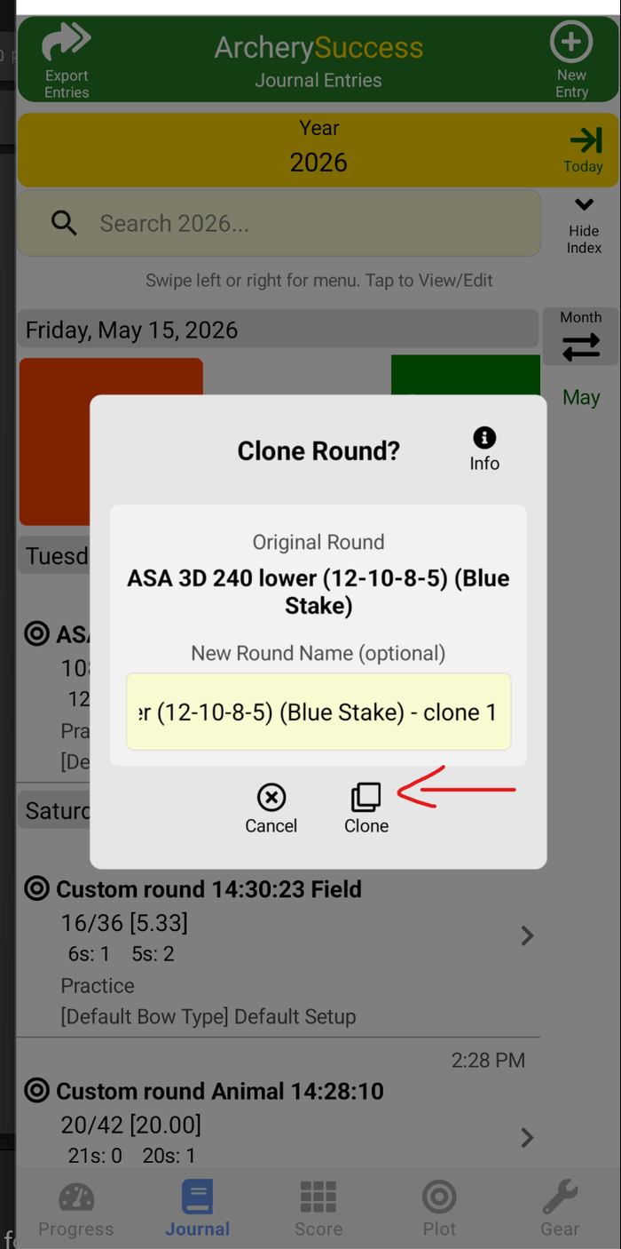 Clone Round popup with the Clone confirmation button