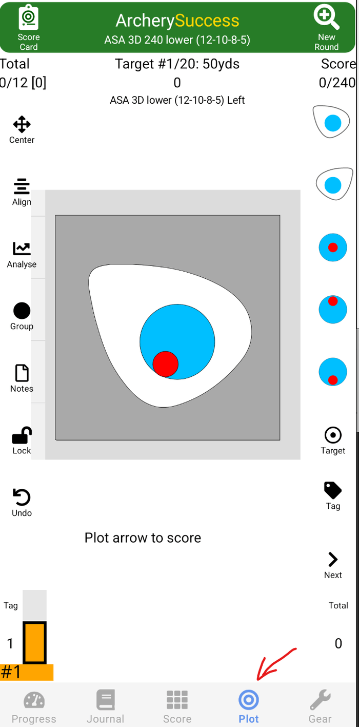 Score page in ArcherySuccess showing the scoring buttons