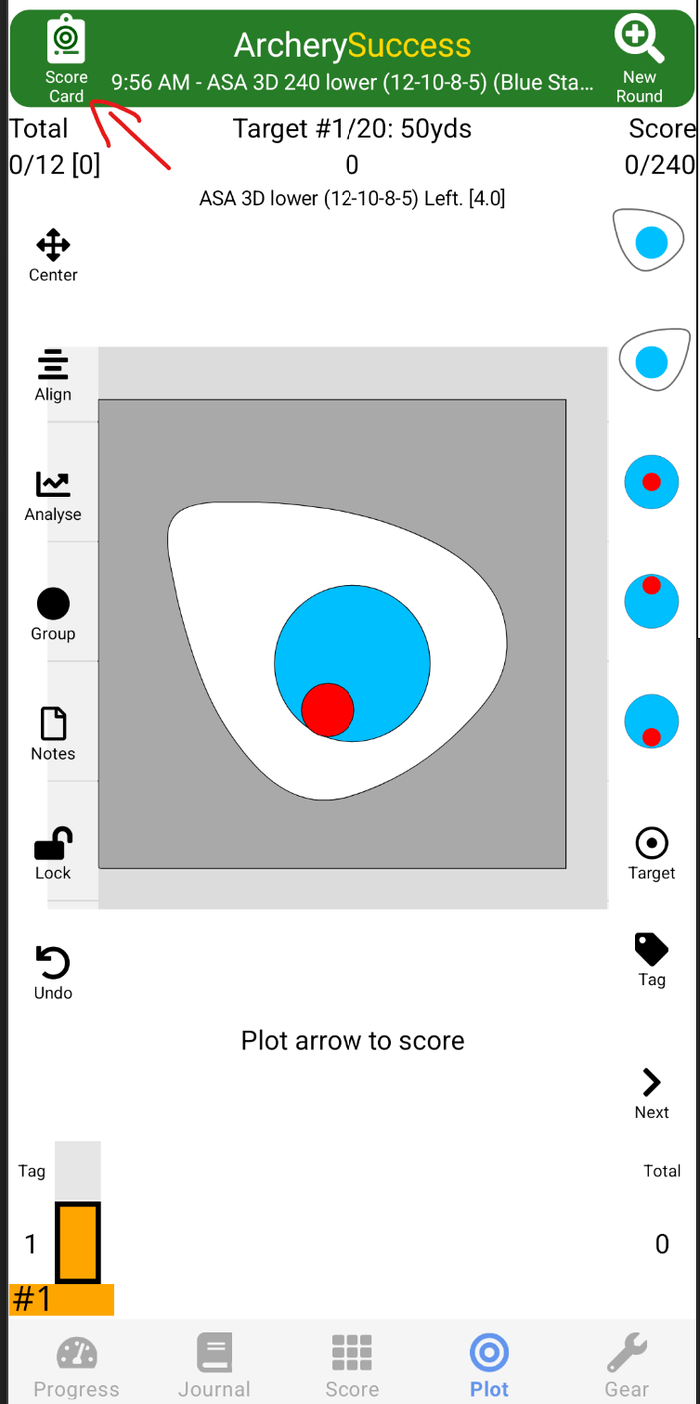 Score Card view showing per-distance scores