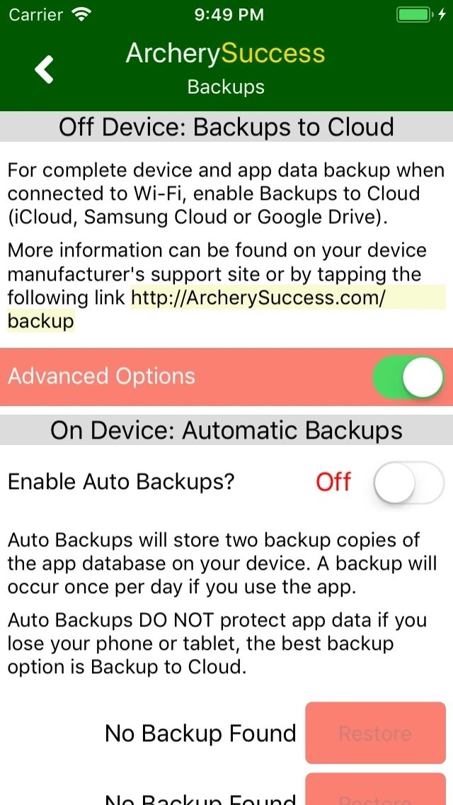 You can now backup you archery score data!